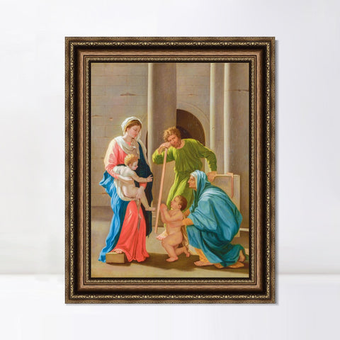 INVIN ART Framed Canvas Art Giclee Print The Holy Family with Saints Elizabeth and John by Nicolas Poussin Wall Art Living Room Home Office Decorations