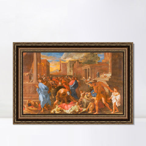 INVIN ART Framed Canvas Art Giclee Print The Plague at Ashdod by Nicolas Poussin Wall Art Living Room Home Office Decorations