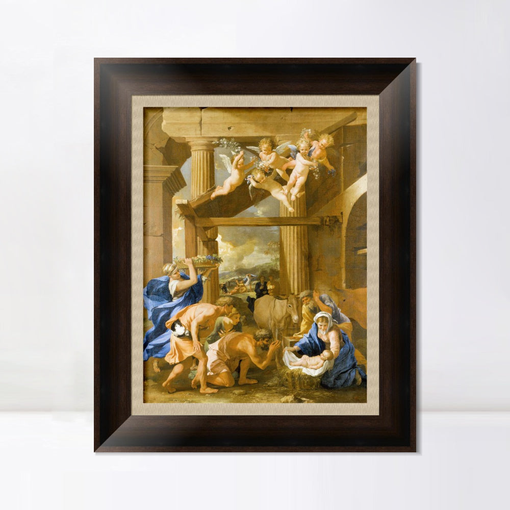 INVIN ART Framed Canvas Art Giclee Print The Adoration of the Shepherds, 1633 by Nicolas Poussin Wall Art Living Room Home Office Decorations