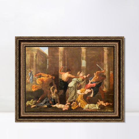 INVIN ART Framed Canvas Art Giclee Print Massacre of the innocents by Nicolas Poussin Wall Art Living Room Home Office Decorations