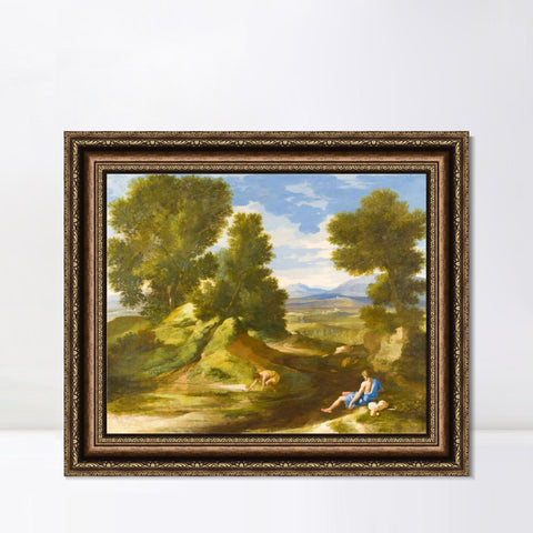 INVIN ART Framed Canvas Art Giclee Print Landscape with a Man scooping Water from a Stream by Nicolas Poussin Wall Art Living Room Home Office Decorations