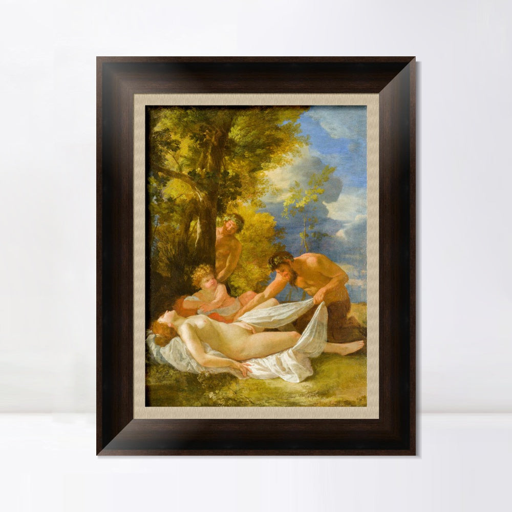 INVIN ART Framed Canvas Art Giclee Print Nymph with Satyrs by Nicolas Poussin Wall Art