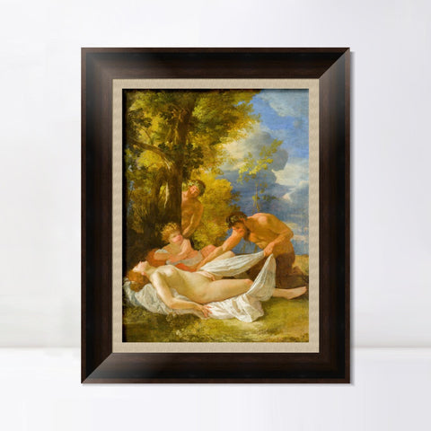 INVIN ART Framed Canvas Art Giclee Print Nymph with Satyrs by Nicolas Poussin Wall Art Living Room Home Office Decorations