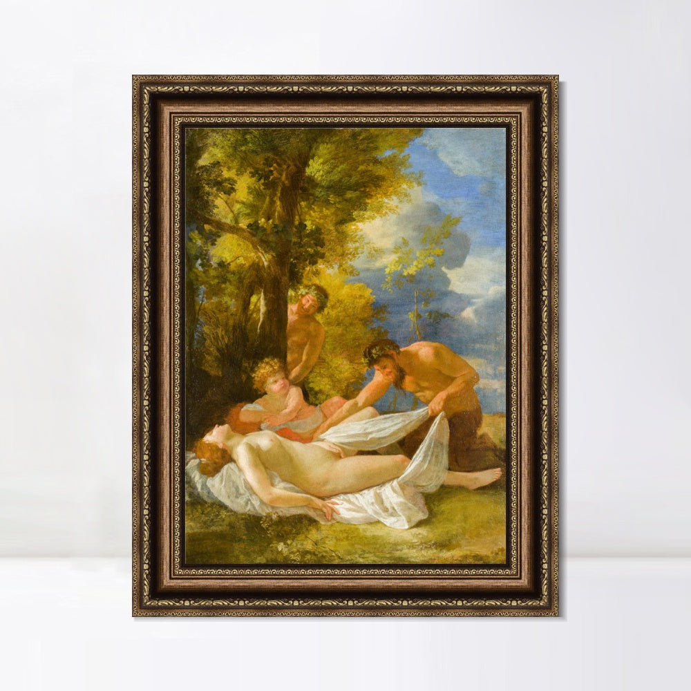 INVIN ART Framed Canvas Art Giclee Print Nymph with Satyrs by Nicolas Poussin Wall Art