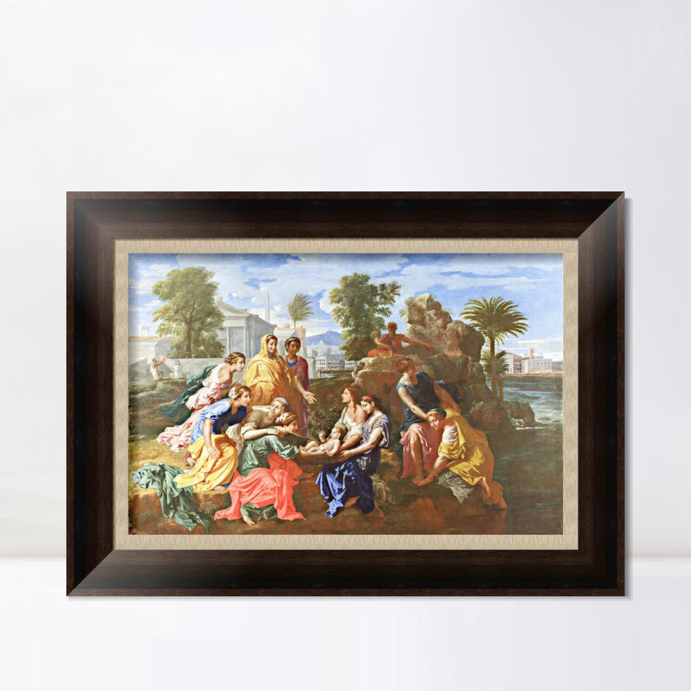 INVIN ART Framed Canvas Art Giclee Print The Finding of Moses by Nicolas Poussin Wall Art