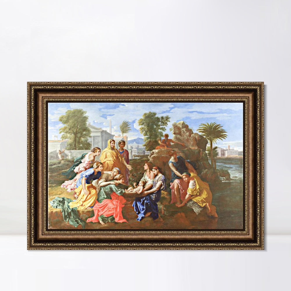 INVIN ART Framed Canvas Art Giclee Print The Finding of Moses by Nicolas Poussin Wall Art