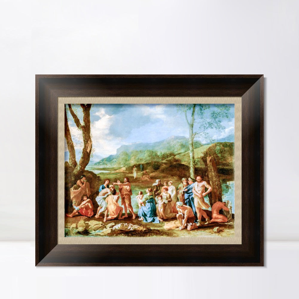 INVIN ART Framed Canvas Art Giclee Print French Saint John Baptizing in the River Jordan by Nicolas Poussin Wall Art