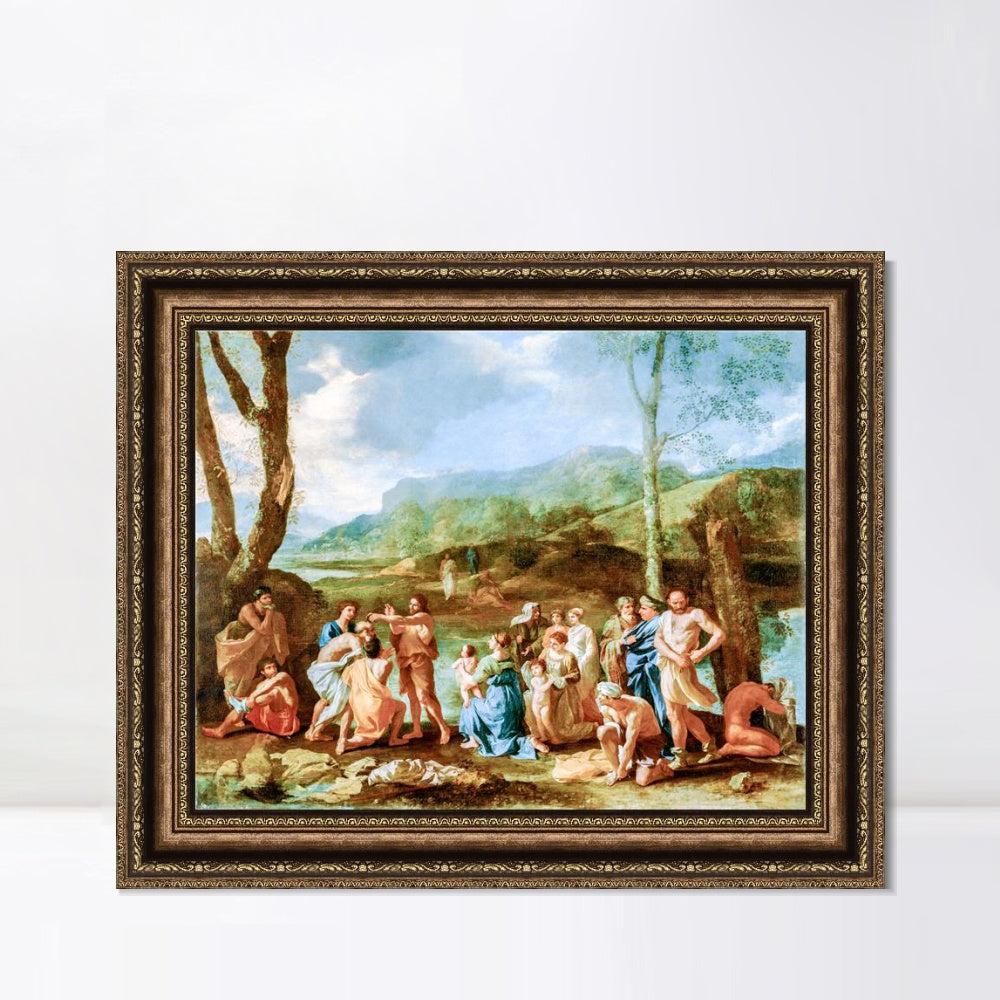 INVIN ART Framed Canvas Art Giclee Print French Saint John Baptizing in the River Jordan by Nicolas Poussin Wall Art