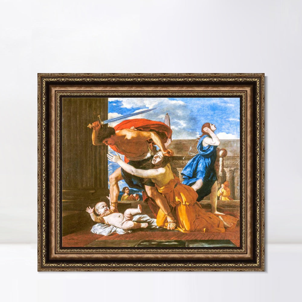 INVIN ART Framed Canvas Art Giclee Print The massacre of Innocents by Nicolas Poussin Wall Art