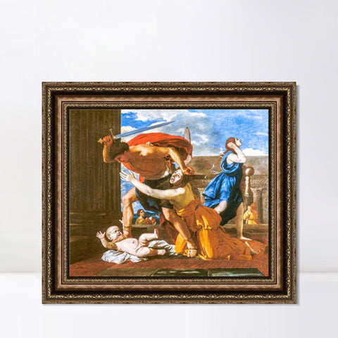 INVIN ART Framed Canvas Art Giclee Print The massacre of Innocents by Nicolas Poussin Wall Art Living Room Home Office Decorations