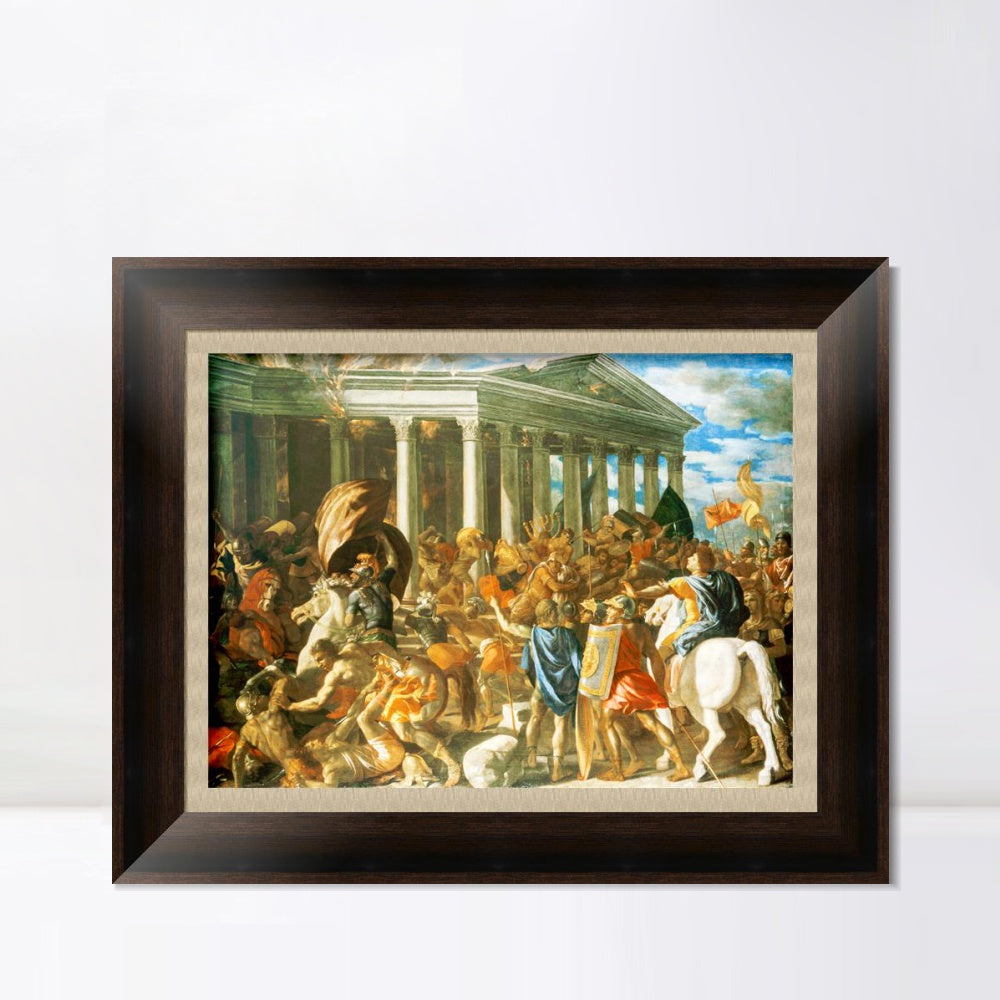 INVIN ART Framed Canvas Art Giclee Print The Destruction and Sack of the Temple of Jerusalem by Nicolas Poussin Wall Art