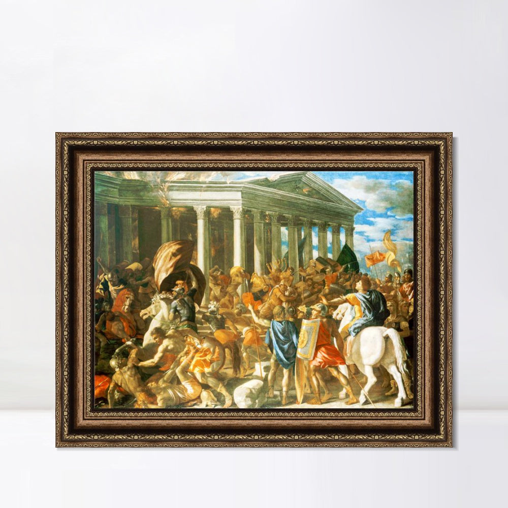INVIN ART Framed Canvas Art Giclee Print The Destruction and Sack of the Temple of Jerusalem by Nicolas Poussin Wall Art