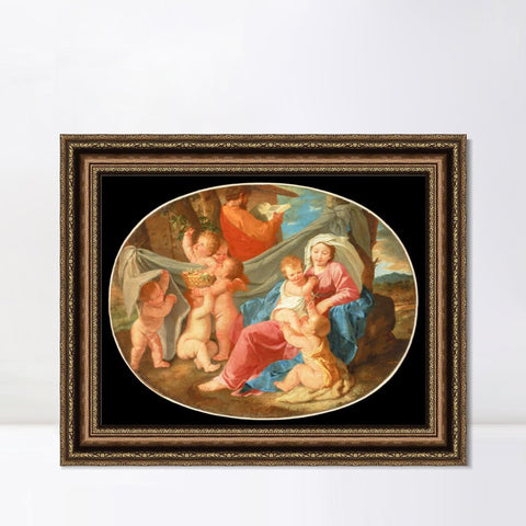 INVIN ART Framed Canvas Art Giclee Print The Rest on the Flight into Egypt by Nicolas Poussin Wall Art Living Room Home Office Decorations