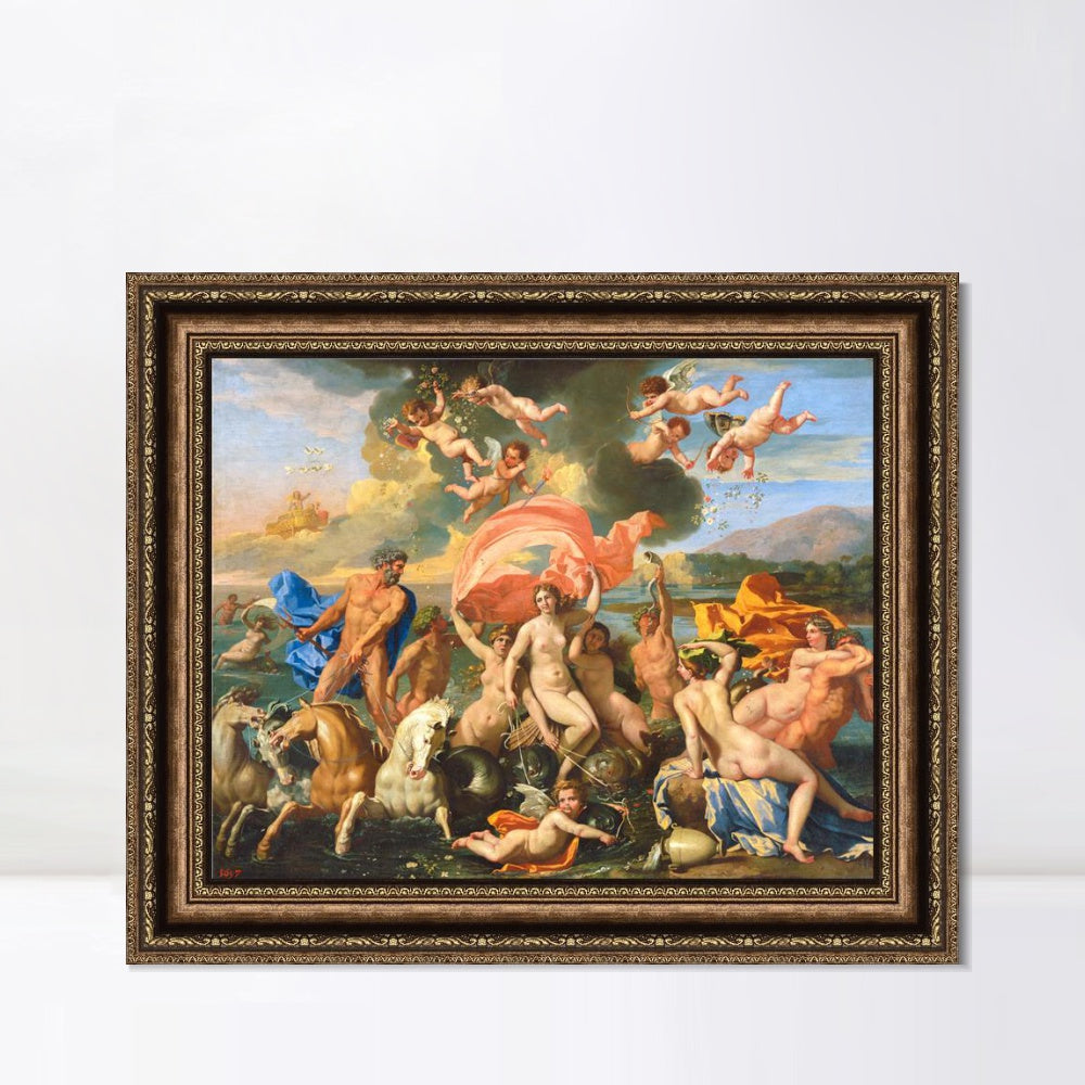 INVIN ART Framed Canvas Art Giclee Print French The Birth of Venus by Nicolas Poussin Wall Art