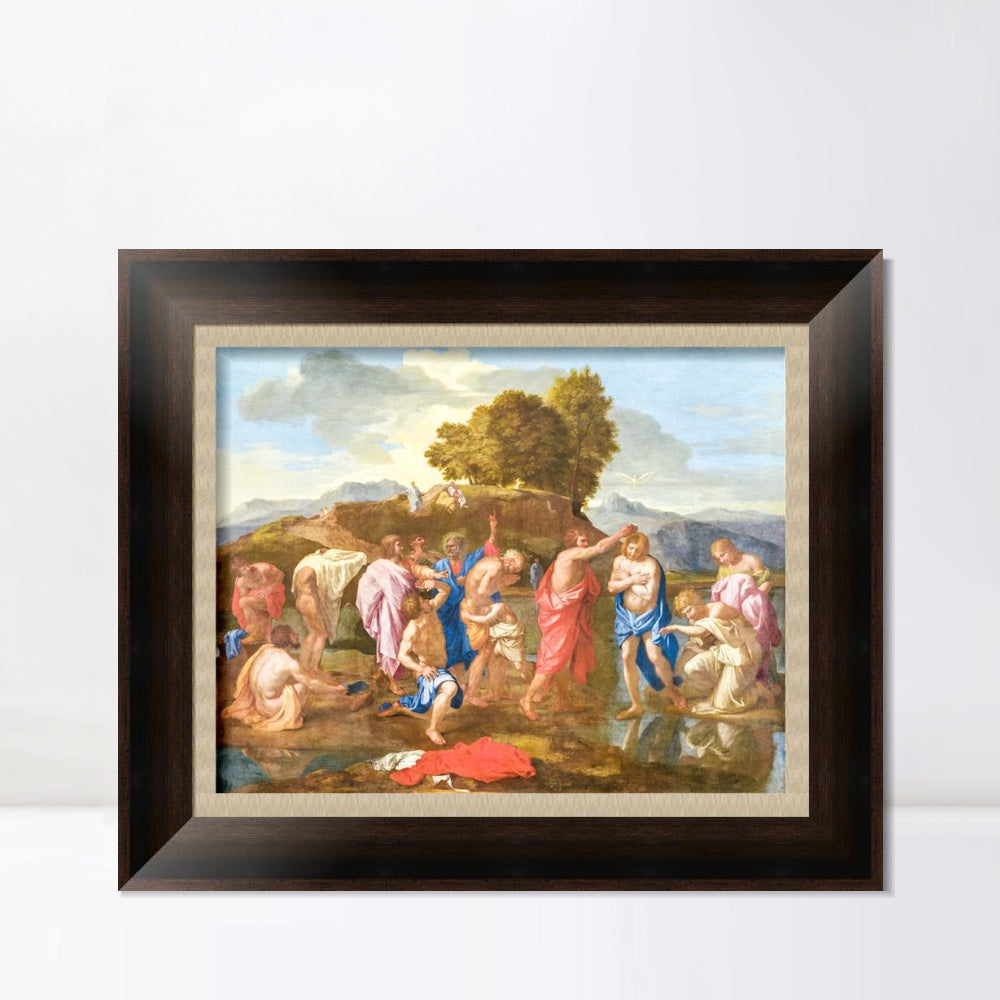 INVIN ART Framed Canvas Art Giclee Print Sacrament of Baptism by Nicolas Poussin Wall Art