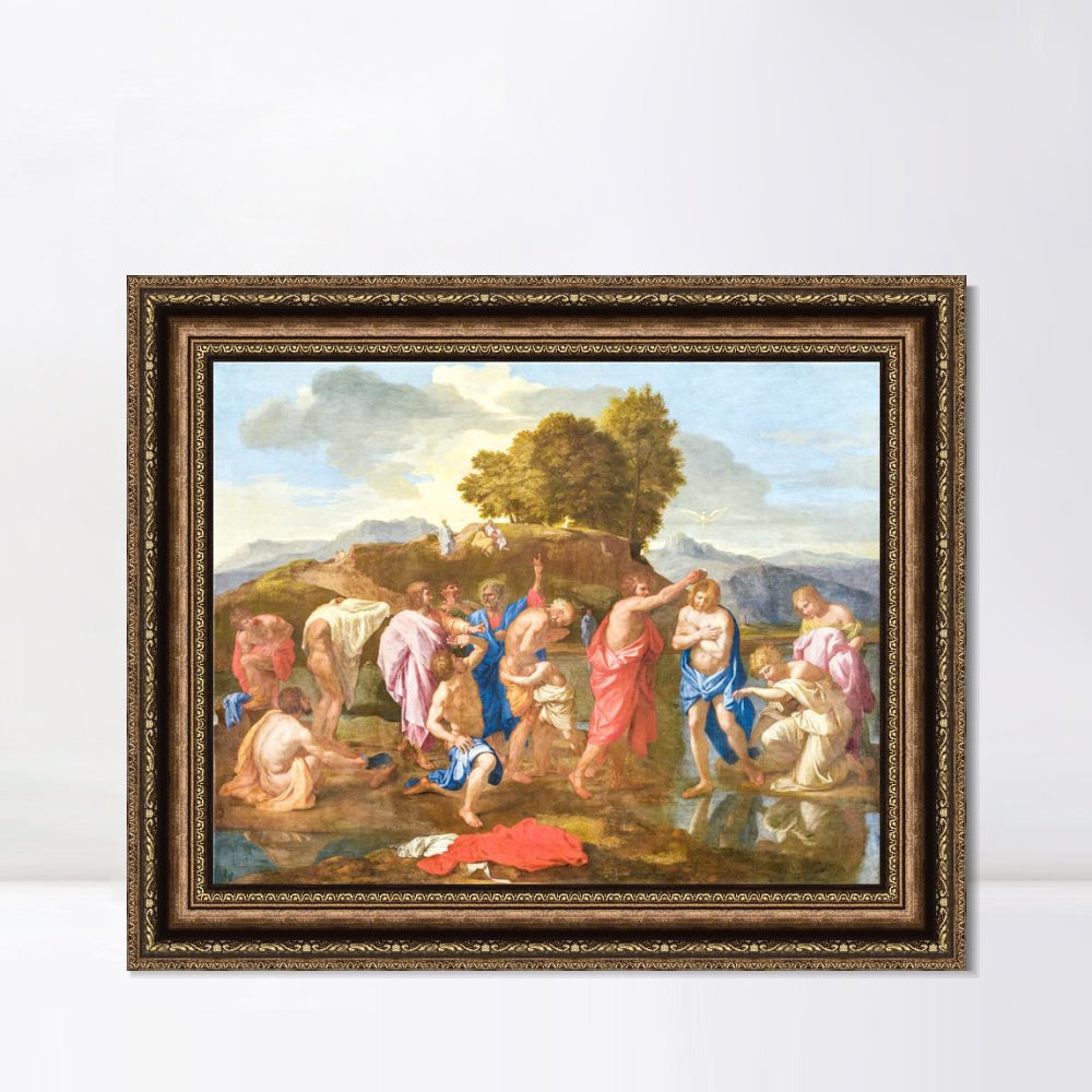 INVIN ART Framed Canvas Art Giclee Print Sacrament of Baptism by Nicolas Poussin Wall Art