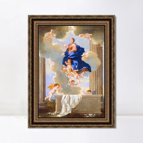 INVIN ART Framed Canvas Art Giclee Print The Assumption of the Virgin by Nicolas Poussin Wall Art Living Room Home Office Decorations