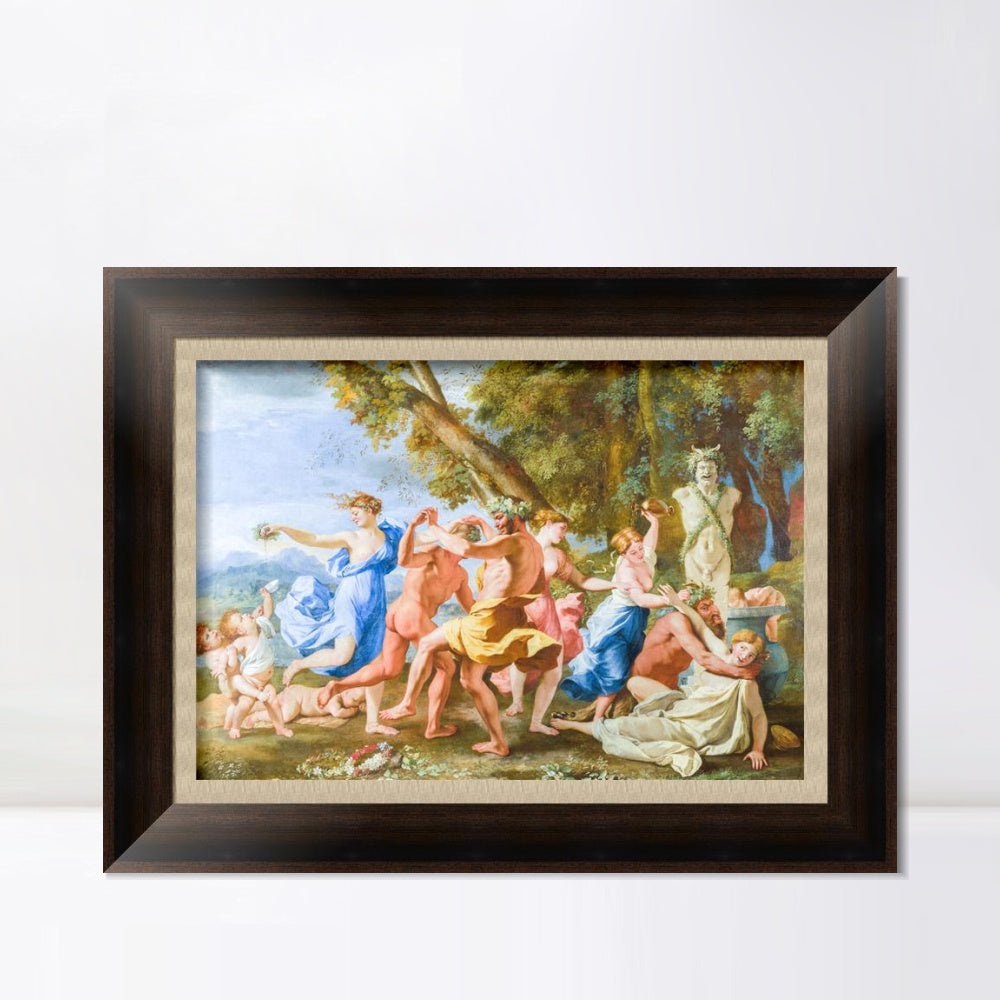 INVIN ART Framed Canvas Art Giclee Print Bacchanal before a Statue of Pan by Nicolas Poussin Wall Art