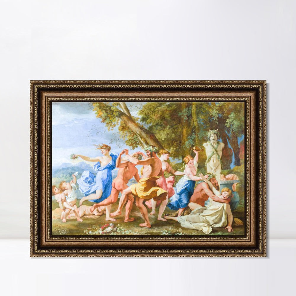 INVIN ART Framed Canvas Art Giclee Print Bacchanal before a Statue of Pan by Nicolas Poussin Wall Art