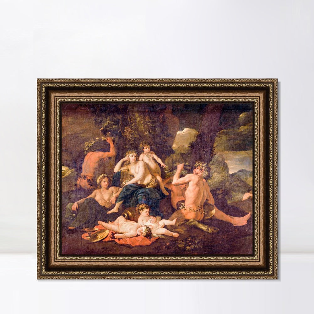INVIN ART Framed Canvas Art Giclee Print The childhood of Bacchus by Nicolas Poussin Wall Art