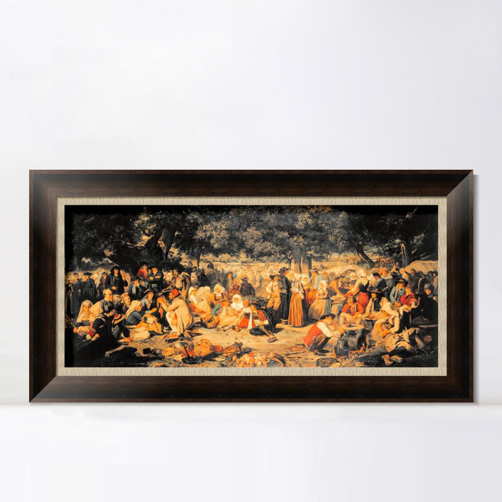 INVIN ART Framed Canvas Art Giclee Print Pardon Day in Brittany by Nicolas Poussin Wall Art