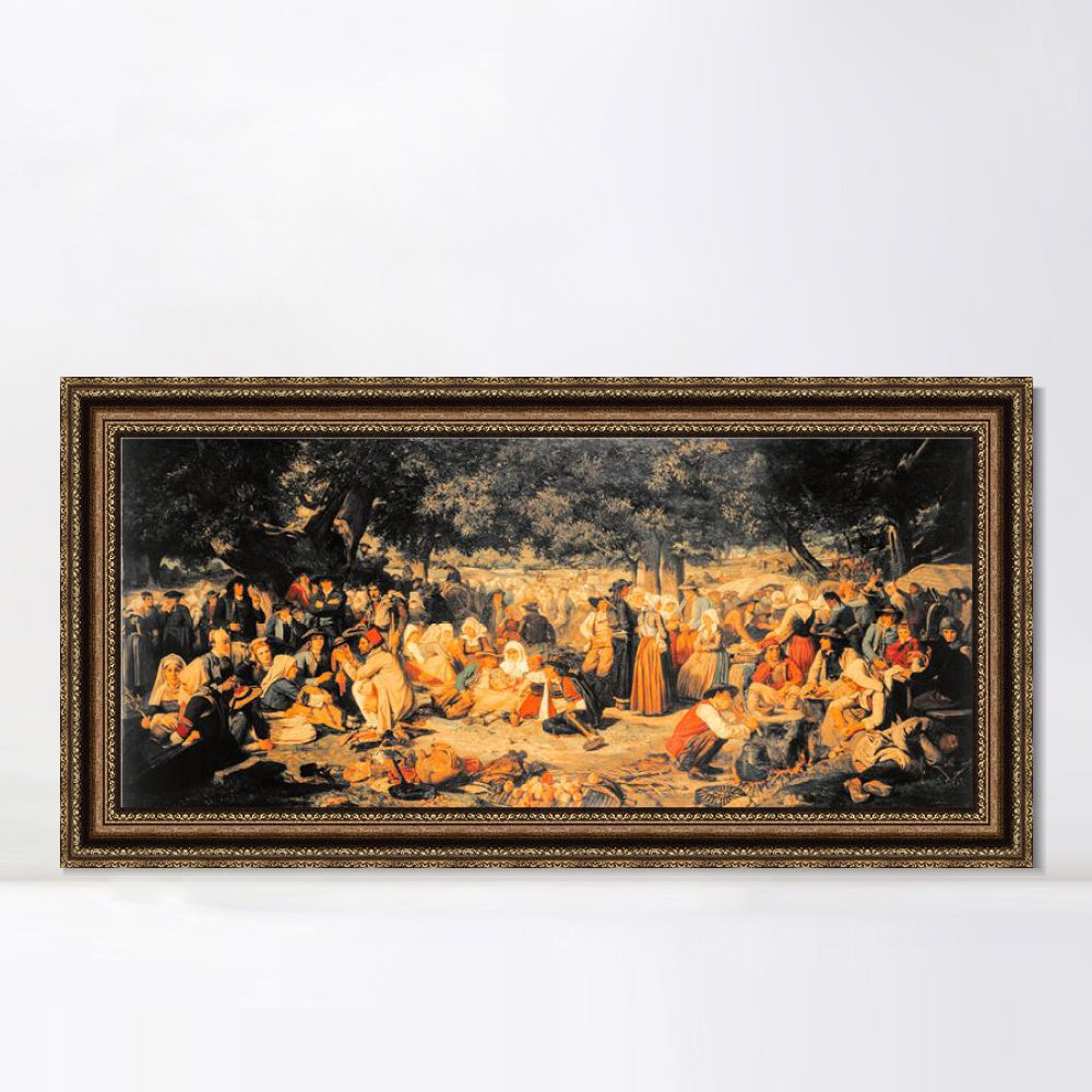 INVIN ART Framed Canvas Art Giclee Print Pardon Day in Brittany by Nicolas Poussin Wall Art