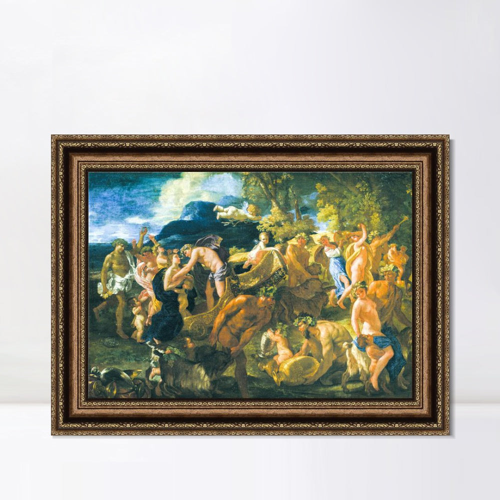 INVIN ART Framed Canvas Art Giclee Print Bacchanal, 1625-26 by Nicolas Poussin Wall Art