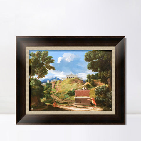INVIN ART Framed Canvas Art Giclee Print Landscape with Ruins, Ca. 1634 by Nicolas Poussin Wall Art Living Room Home Office Decorations