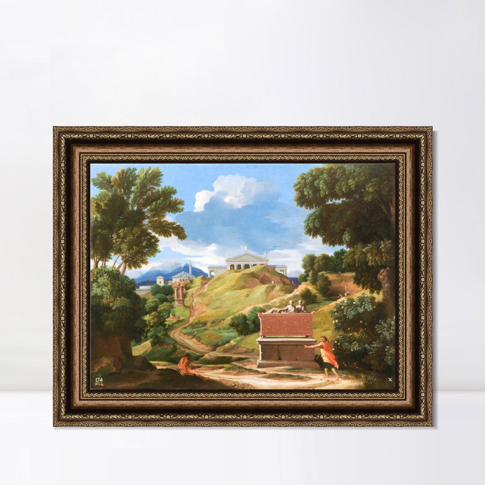 INVIN ART Framed Canvas Art Giclee Print Landscape with Ruins, Ca. 1634 by Nicolas Poussin Wall Art