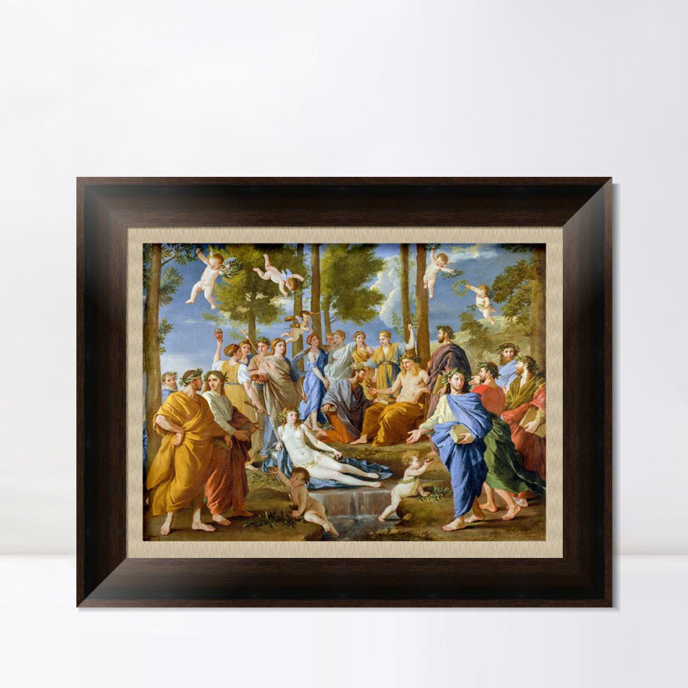INVIN ART Framed Canvas Art Giclee Print El Parnaso, 1630 by Nicolas Poussin Wall Art