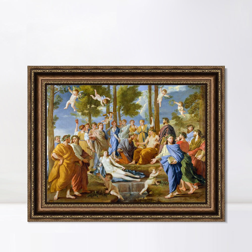 INVIN ART Framed Canvas Art Giclee Print El Parnaso, 1630 by Nicolas Poussin Wall Art