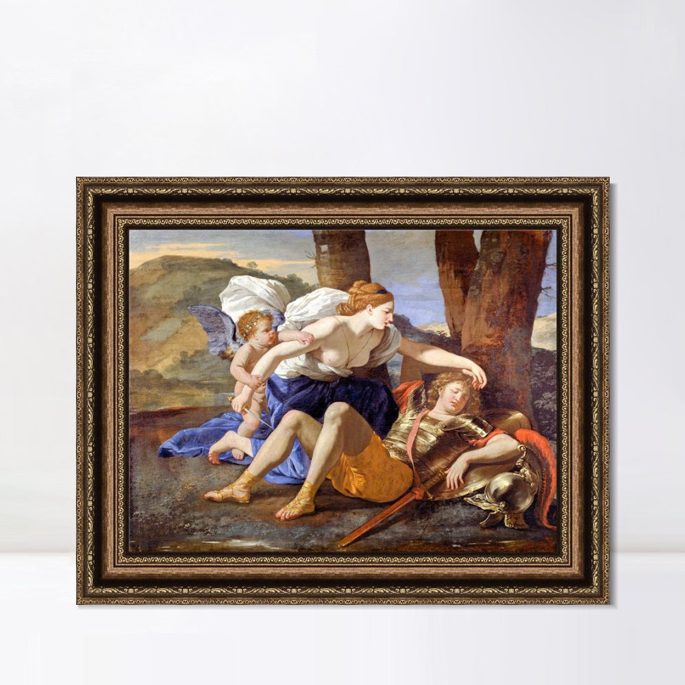 INVIN ART Framed Canvas Art Giclee Print Rinaldo and Armida by Nicolas Poussin Wall Art