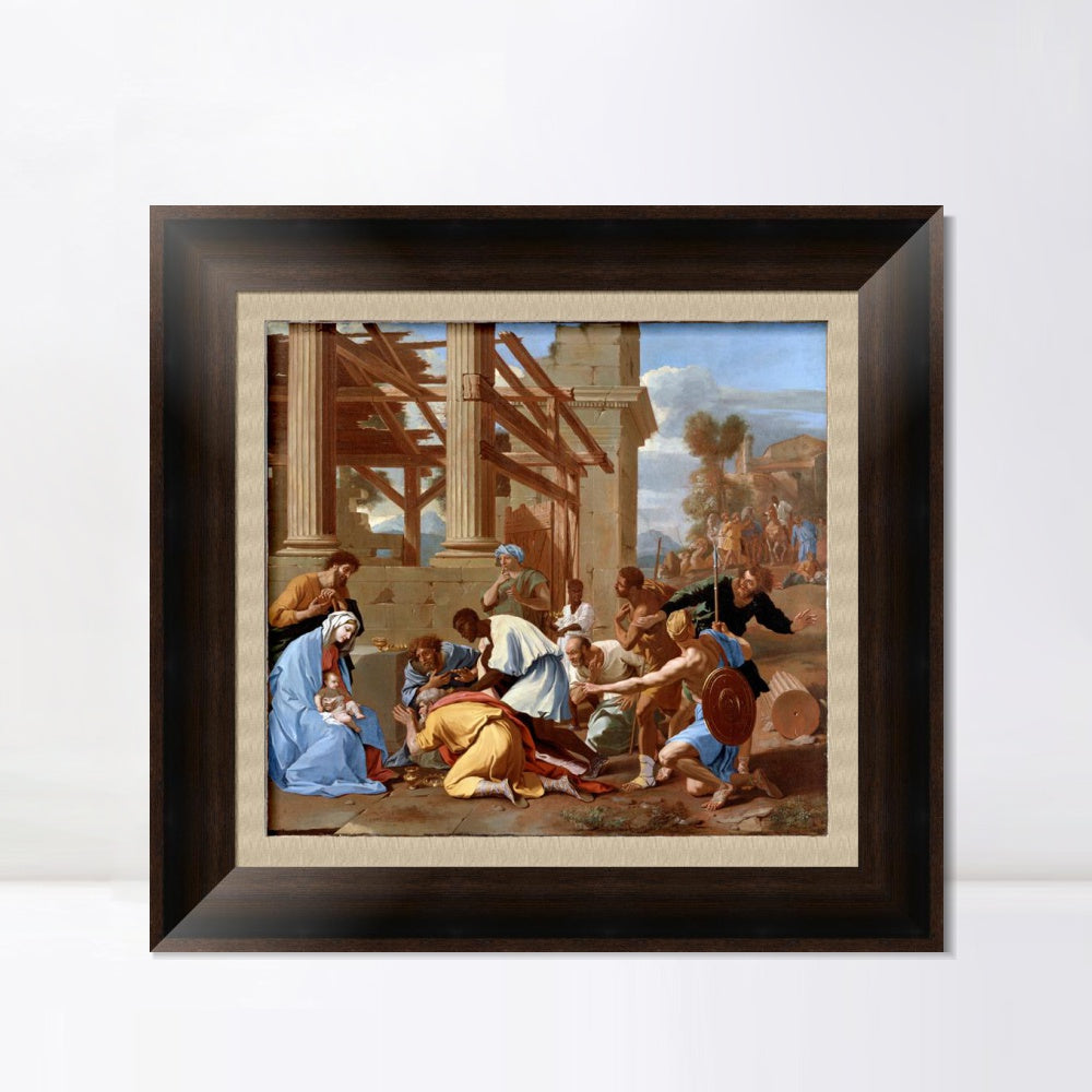 INVIN ART Framed Canvas Art Giclee Print The Adoration of the Magi by Nicolas Poussin Wall Art