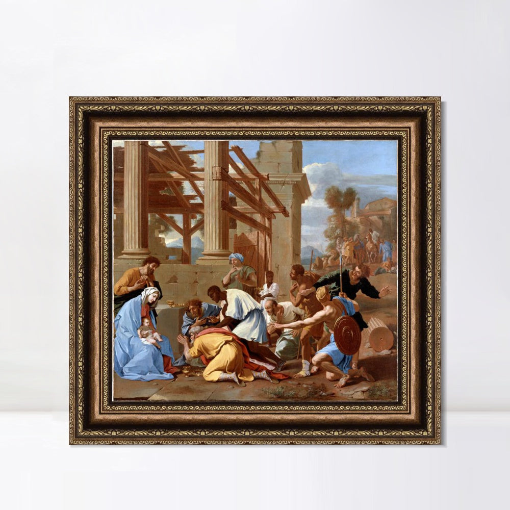 INVIN ART Framed Canvas Art Giclee Print The Adoration of the Magi by Nicolas Poussin Wall Art