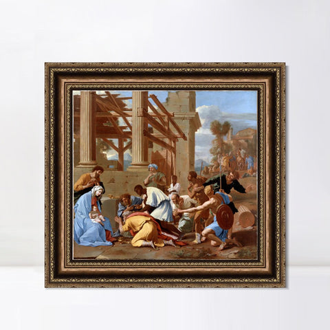 INVIN ART Framed Canvas Art Giclee Print The Adoration of the Magi by Nicolas Poussin Wall Art Living Room Home Office Decorations