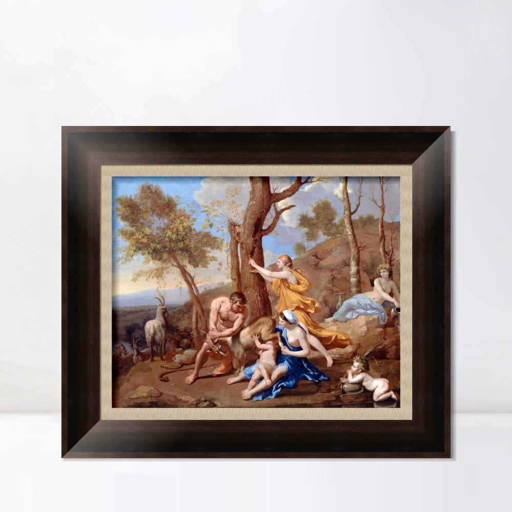INVIN ART Framed Canvas Art Giclee Print The Nurture of Jupiter by Nicolas Poussin Wall Art