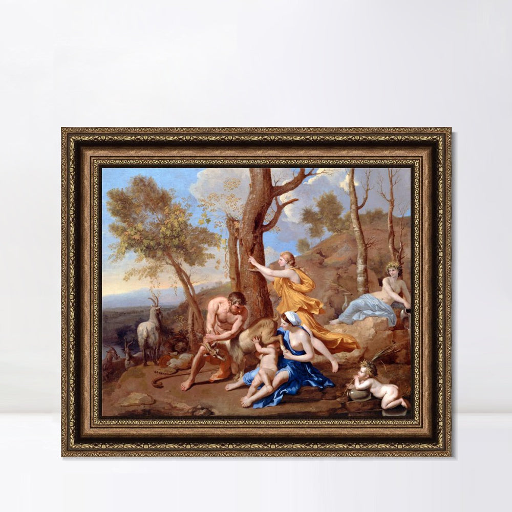 INVIN ART Framed Canvas Art Giclee Print The Nurture of Jupiter by Nicolas Poussin Wall Art