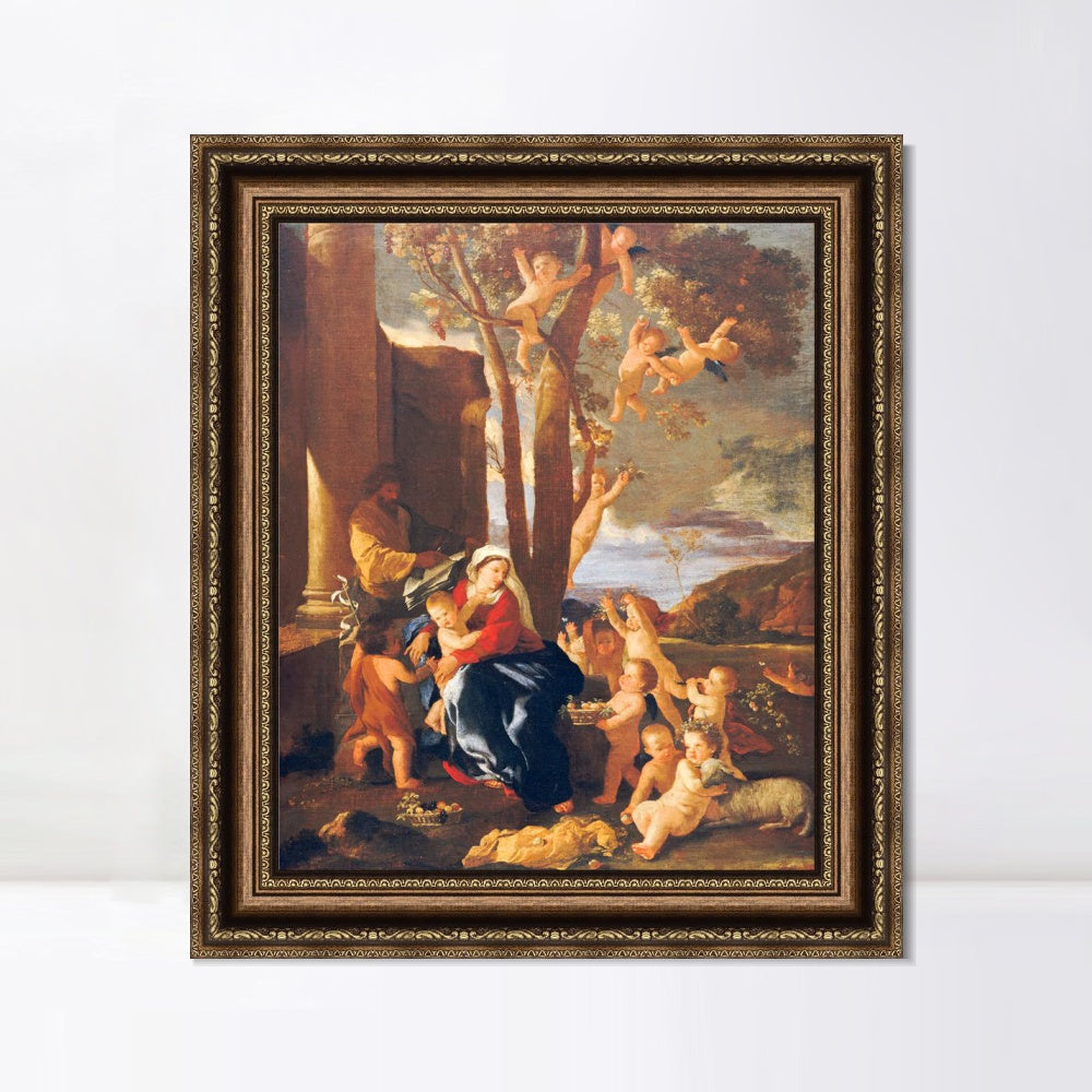 INVIN ART Framed Canvas Art Giclee Print The Rest on the Flight into Egypt by Nicolas Poussin Wall Art Living Room Home Office Decorations