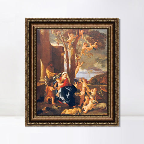 INVIN ART Framed Canvas Art Giclee Print The Rest on the Flight into Egypt by Nicolas Poussin Wall Art Living Room Home Office Decorations