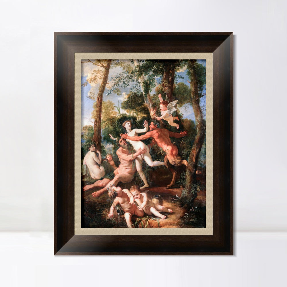 INVIN ART Framed Canvas Art Giclee Print Pan and Syrinx by Nicolas Poussin Wall Art