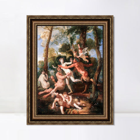 INVIN ART Framed Canvas Art Giclee Print Pan and Syrinx by Nicolas Poussin Wall Art Living Room Home Office Decorations