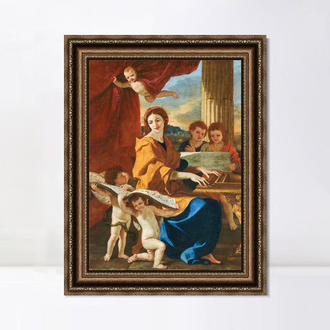 INVIN ART Framed Canvas Art Giclee Print Sainte Cécile by Nicolas Poussin Wall Art Living Room Home Office Decorations