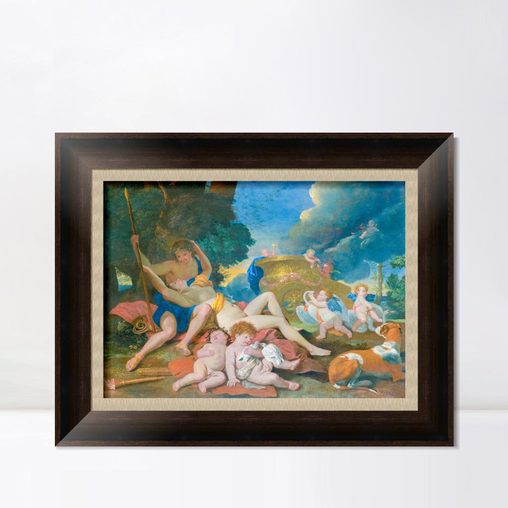 INVIN ART Framed Canvas Art Giclee Print Venus and Adonis by Emperor by Nicolas Poussin Wall Art