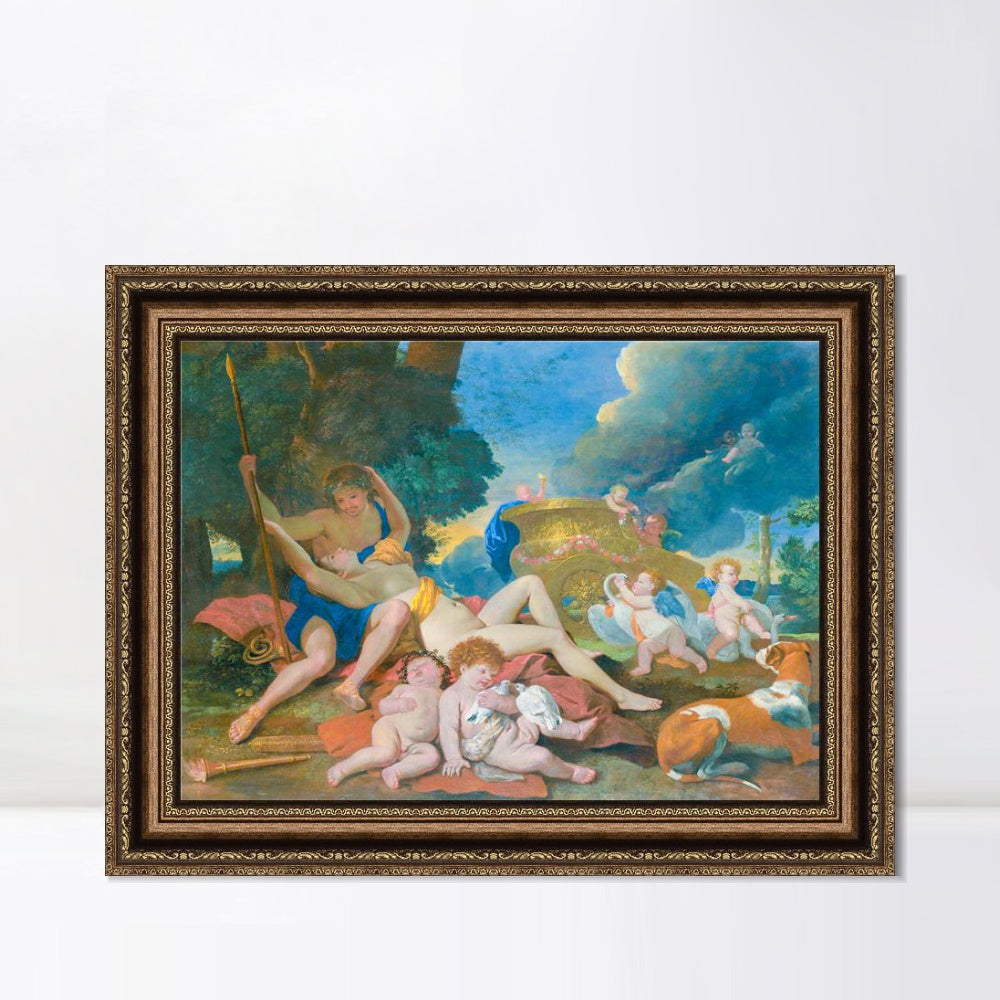 INVIN ART Framed Canvas Art Giclee Print Venus and Adonis by Emperor by Nicolas Poussin Wall Art