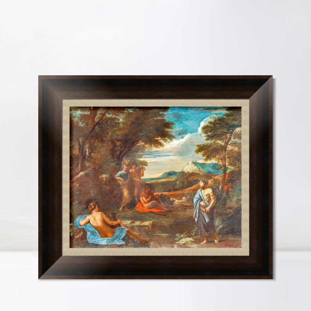 INVIN ART Framed Canvas Art Giclee Print Landscape with Apollo by Emperor by Nicolas Poussin Wall Art