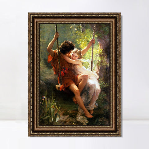 INVIN ART Framed Canvas Art Giclee Print Spring Time by Pierre Auguste Cot Wall Art Living Room Home Office Decorations