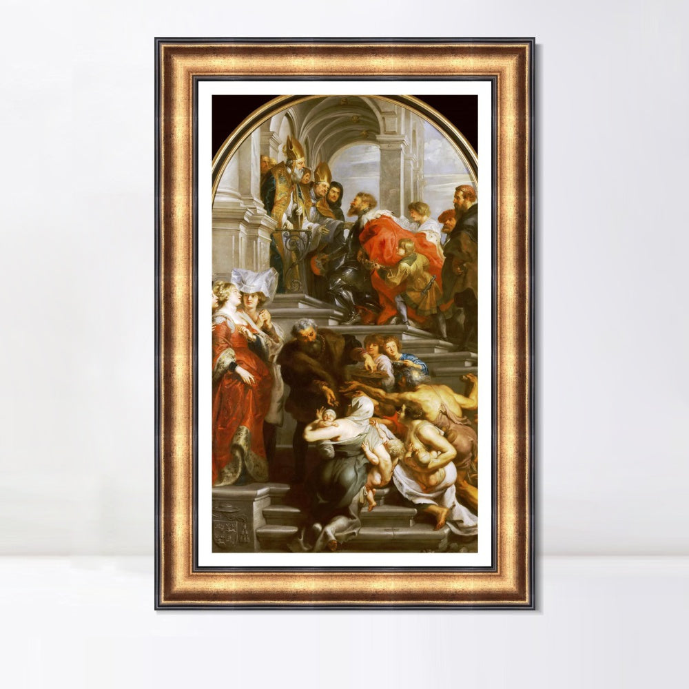 INVIN ART Framed Canvas Art Giclee Print Series#284 by Peter Paul Rubens Wall Art (Vintage Brown Frame with Linen Liner,16"x32")