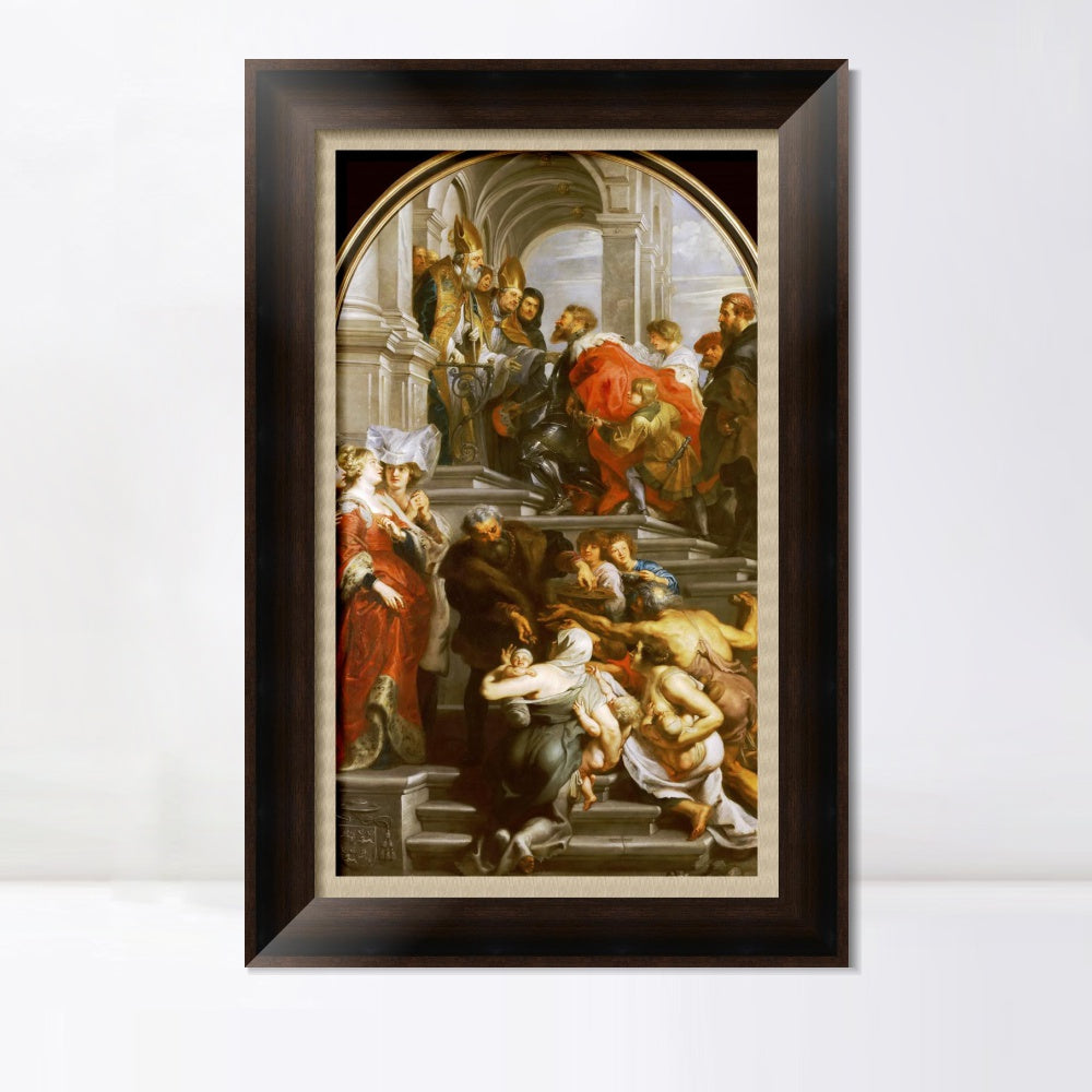 INVIN ART Framed Canvas Art Giclee Print Series#284 by Peter Paul Rubens Wall Art (Vintage Brown Frame with Linen Liner,16"x32")