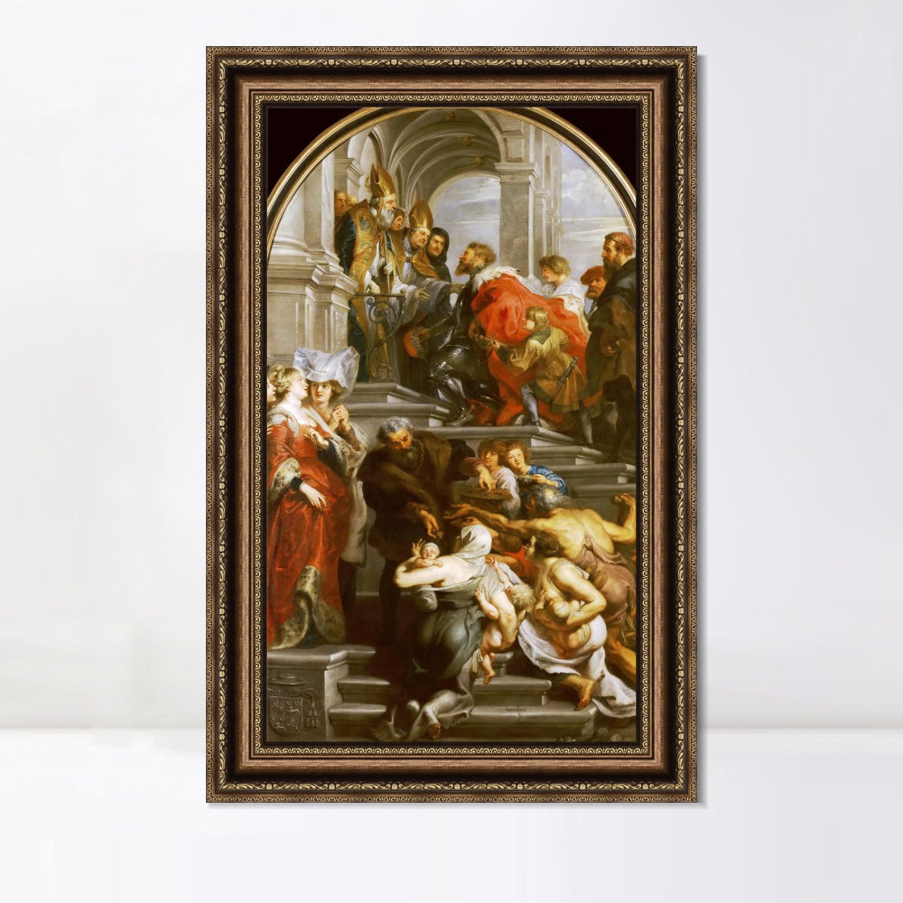 INVIN ART Framed Canvas Art Giclee Print Series#284 by Peter Paul Rubens Wall Art (Vintage Brown Frame with Linen Liner,16"x32")