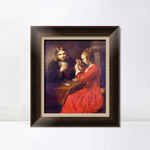 INVIN ART Framed Canvas Art Giclee Print A Young Man And A Girl Playing Cards,17th Century by Rembrandt Harmenszoon van Rijn Wall Art Living Room Home Decorations